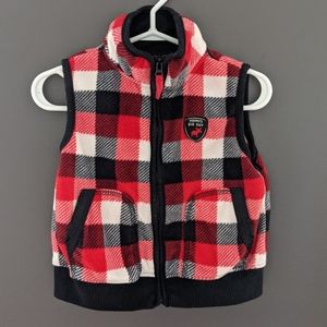 Red & black buffalo plaid zip up fleece vest